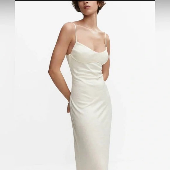 mango white silk dress Mango Satin mini dress ivory puffed sleeves